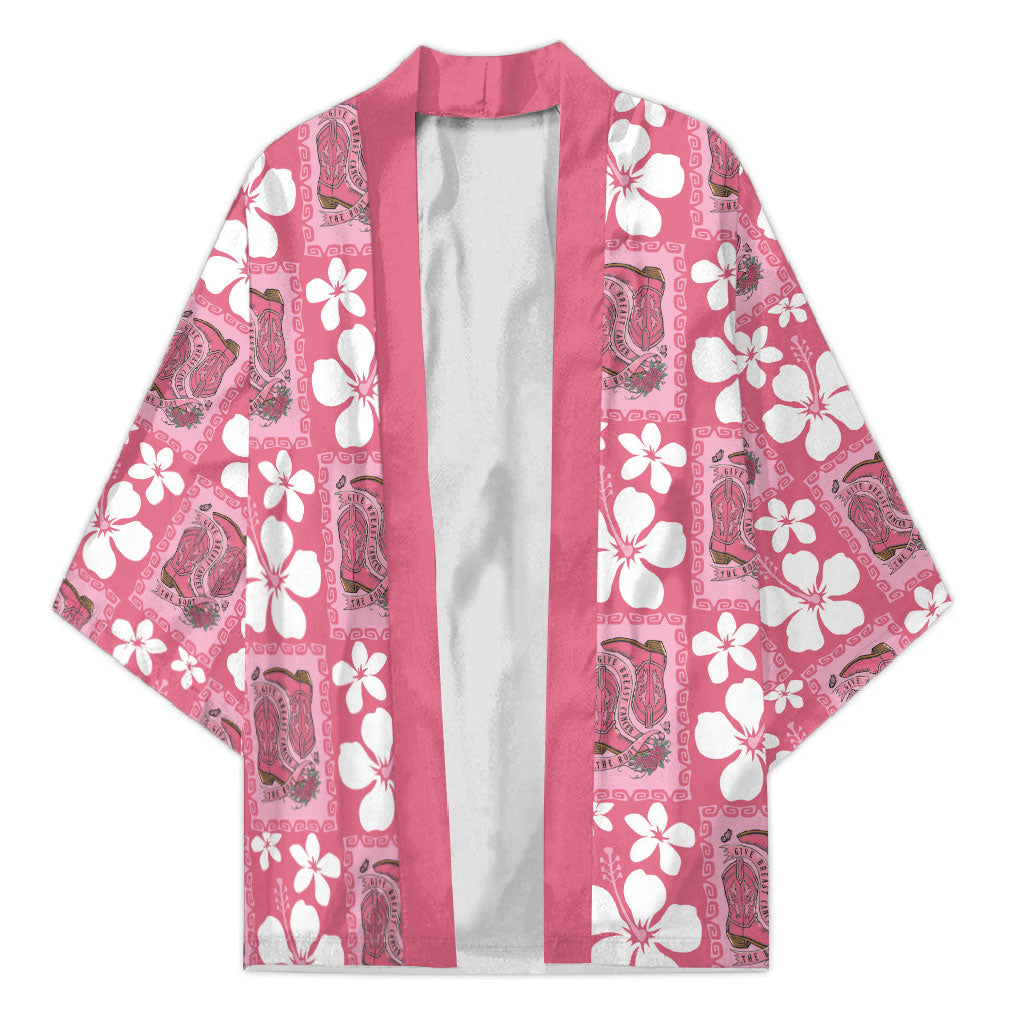 Give Cancer The Boot Pink Cowgirl Kimono Western Aloha Hibiscus Paniolo Heritage Floral