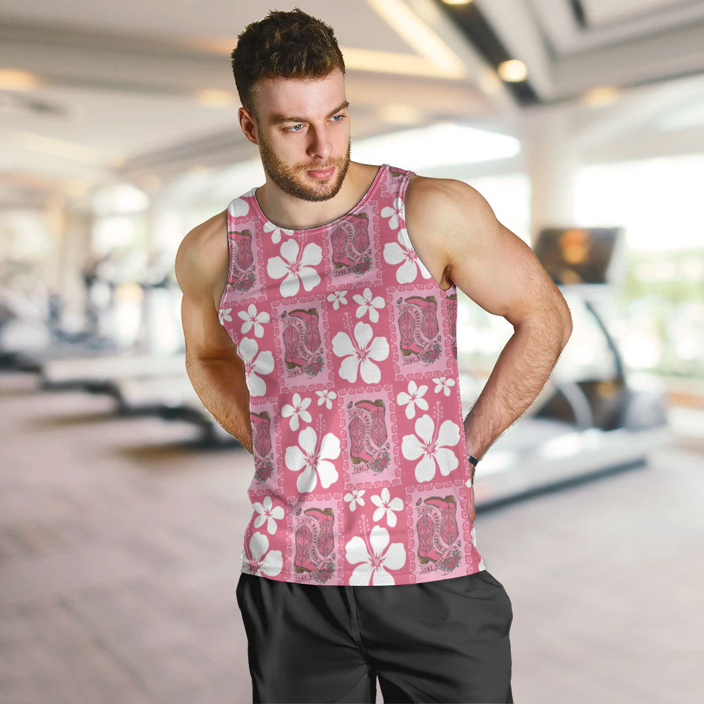 Give Cancer The Boot Pink Cowgirl Men Tank Top Western Aloha Hibiscus Paniolo Heritage Floral