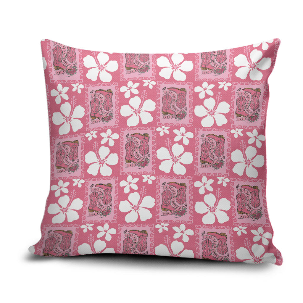 Give Cancer The Boot Pink Cowgirl Pillow Cover Western Aloha Hibiscus Paniolo Heritage Floral LT9 Pink - Polynesian Pride