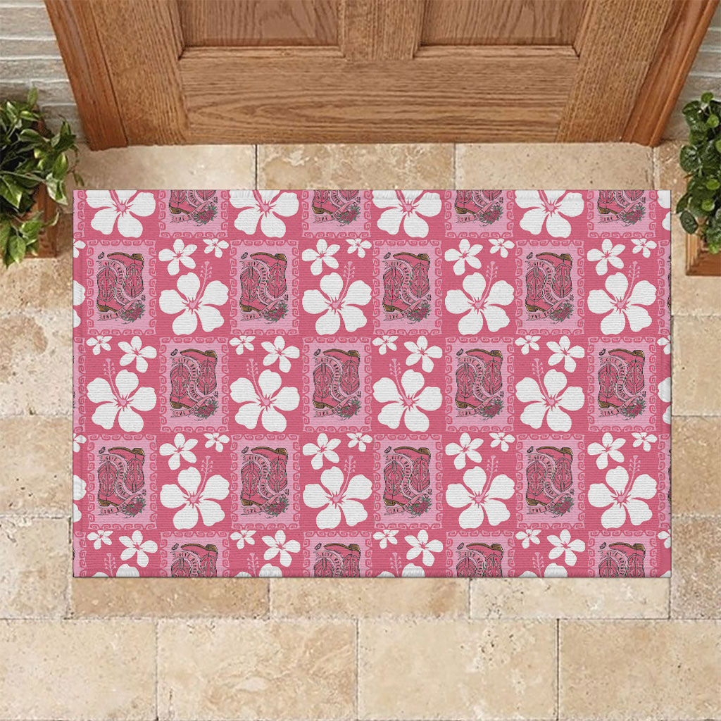 Give Cancer The Boot Pink Cowgirl Rubber Doormat Western Aloha Hibiscus Paniolo Heritage Floral