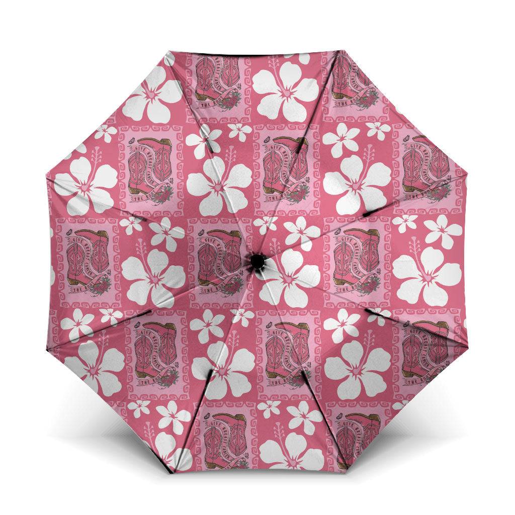 Give Cancer The Boot Pink Cowgirl Umbrella Western Aloha Hibiscus Paniolo Heritage Floral LT9 One Size Folded 11.42 inch Opened Diameter 37.4 inch Pink - Polynesian Pride