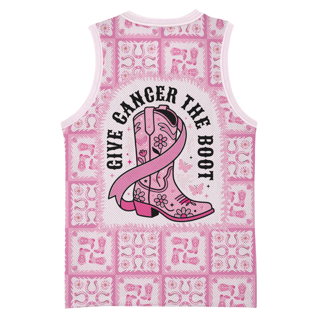 Give Cancer The Boot Pink Cowgirl Basketball Jersey Hawaiian Paniolo Mixed Quilt Pattern Style LT9 - Polynesian Pride