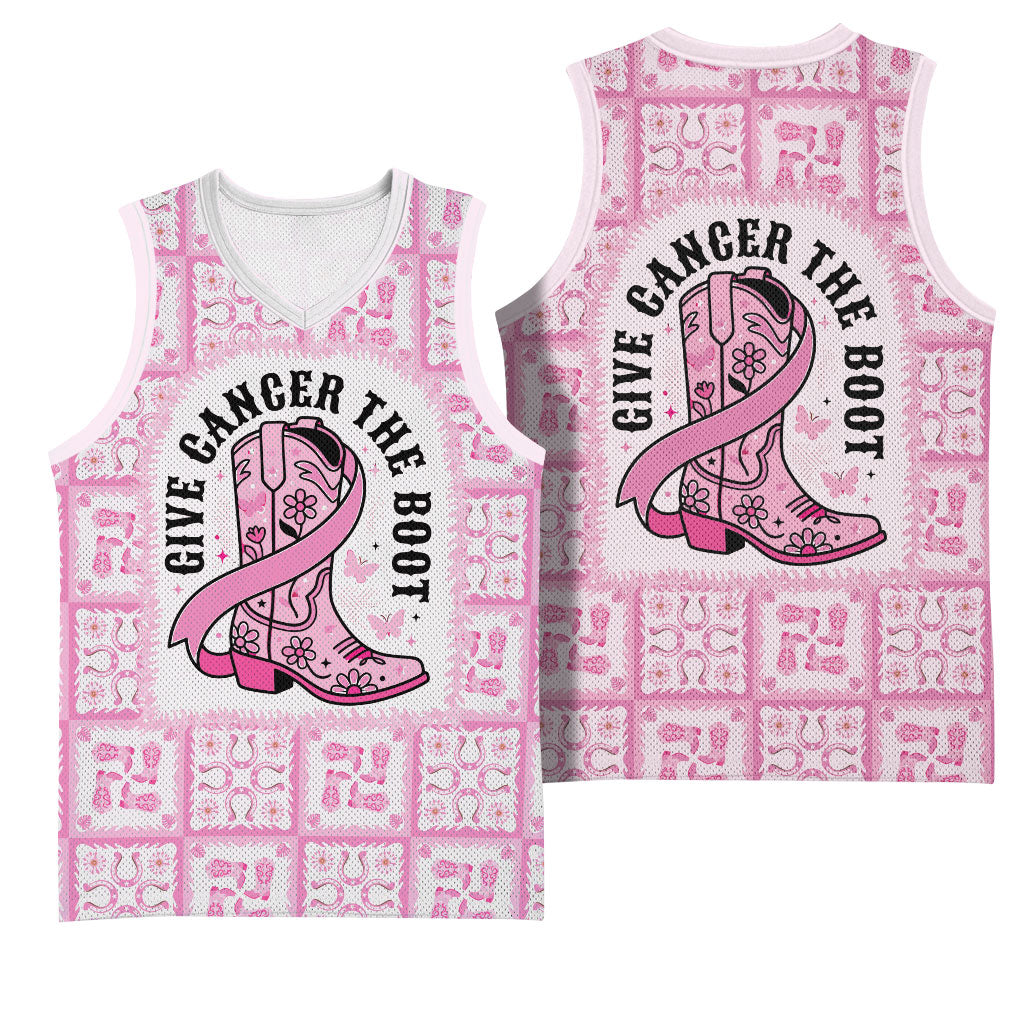 Give Cancer The Boot Pink Cowgirl Basketball Jersey Hawaiian Paniolo Mixed Quilt Pattern Style LT9 - Polynesian Pride