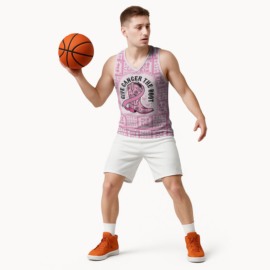 Give Cancer The Boot Pink Cowgirl Basketball Jersey Hawaiian Paniolo Mixed Quilt Pattern Style LT9 - Polynesian Pride