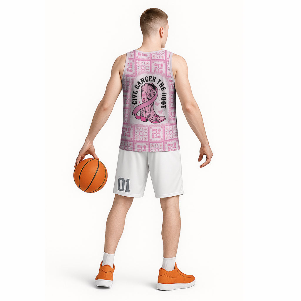 Give Cancer The Boot Pink Cowgirl Basketball Jersey Hawaiian Paniolo Mixed Quilt Pattern Style LT9 - Polynesian Pride
