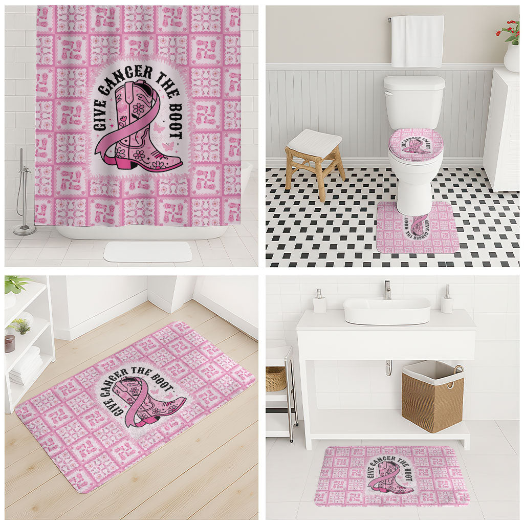 Give Cancer The Boot Pink Cowgirl Bathroom Set Hawaiian Paniolo Mixed Quilt Pattern Style LT9 - Polynesian Pride