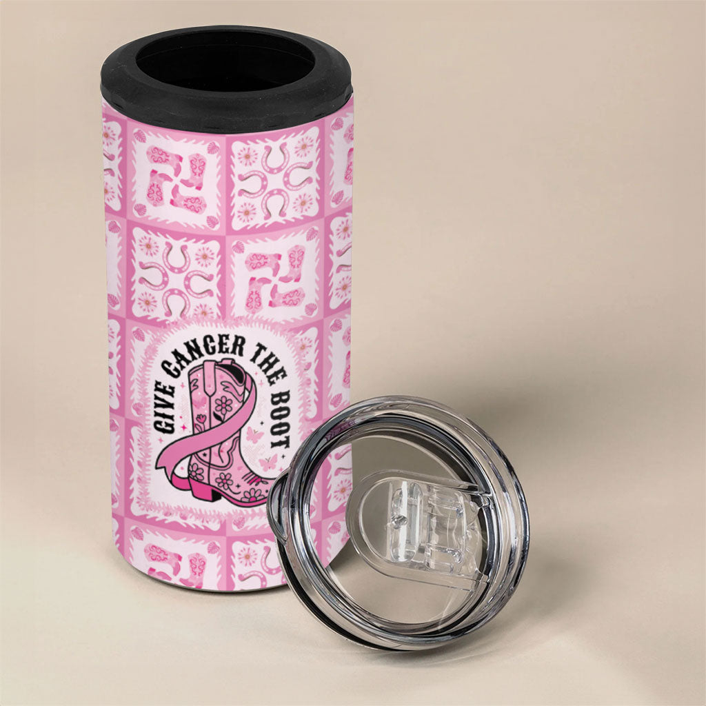 Give Cancer The Boot Pink Cowgirl 4 in 1 Can Cooler Tumbler Hawaiian Paniolo Mixed Quilt Pattern Style LT9 - Polynesian Pride