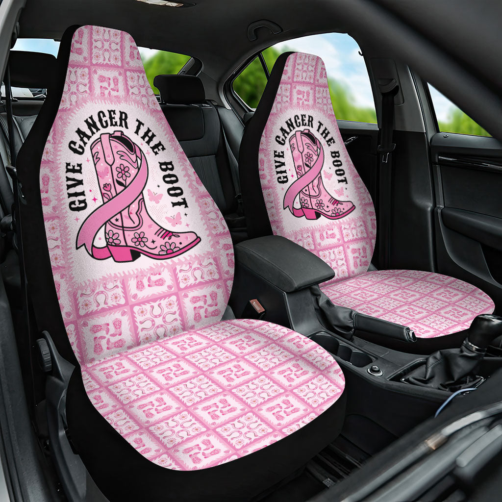 Give Cancer The Boot Pink Cowgirl Car Seat Cover Hawaiian Paniolo Mixed Quilt Pattern Style LT9 One Size Pink - Polynesian Pride