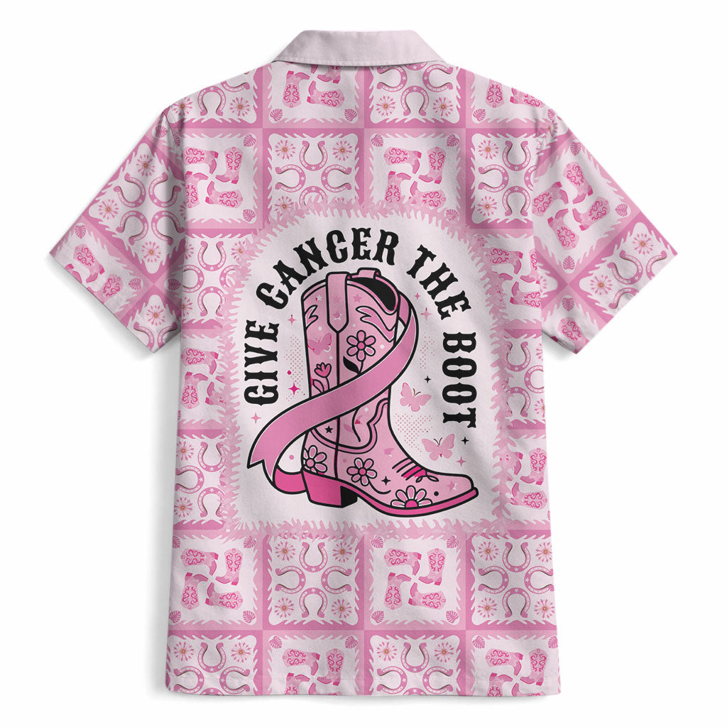 Give Cancer The Boot Pink Cowgirl Hawaiian Shirt Hawaiian Paniolo Mixed Quilt Pattern Style LT9 - Polynesian Pride