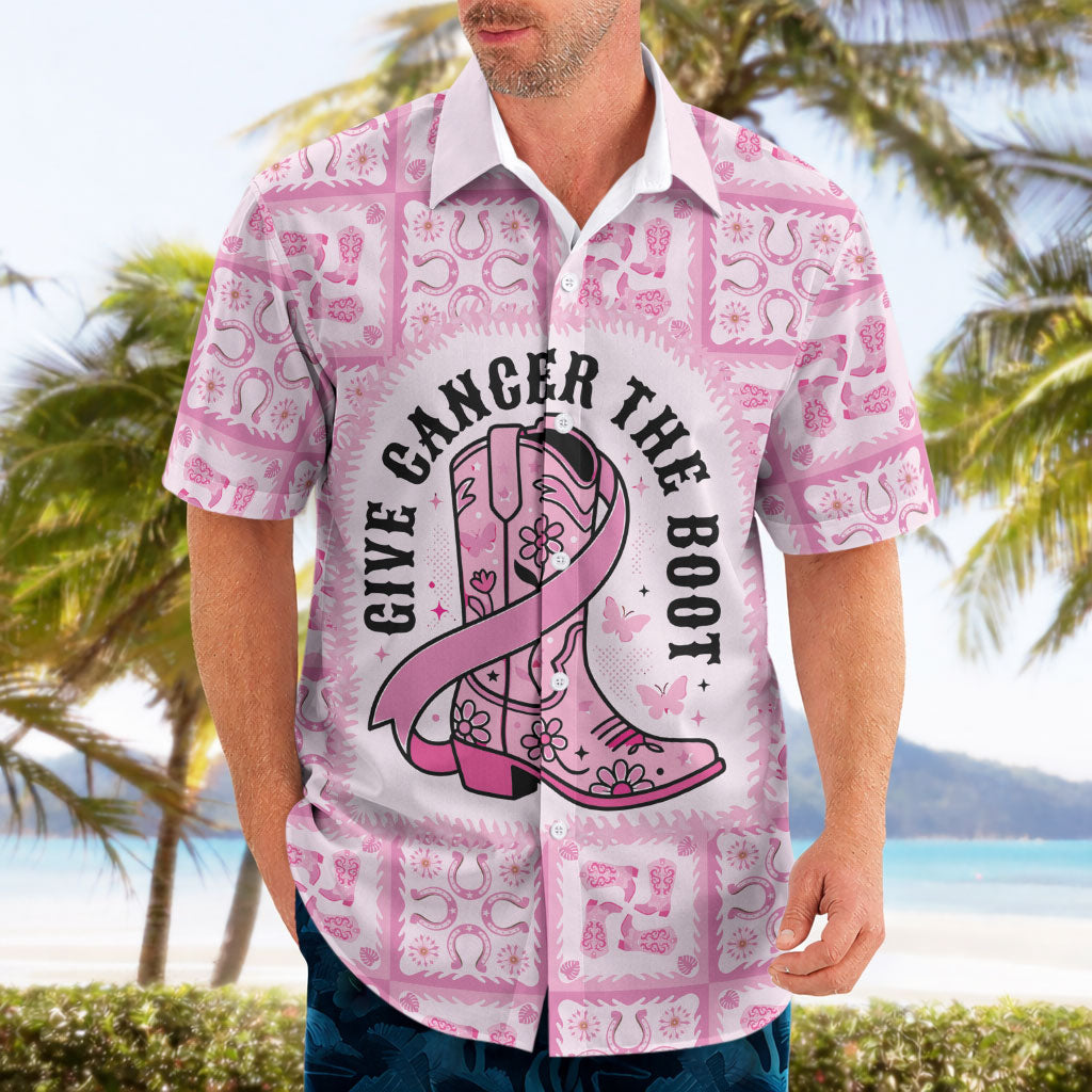 Give Cancer The Boot Pink Cowgirl Hawaiian Shirt Hawaiian Paniolo Mixed Quilt Pattern Style LT9 - Polynesian Pride