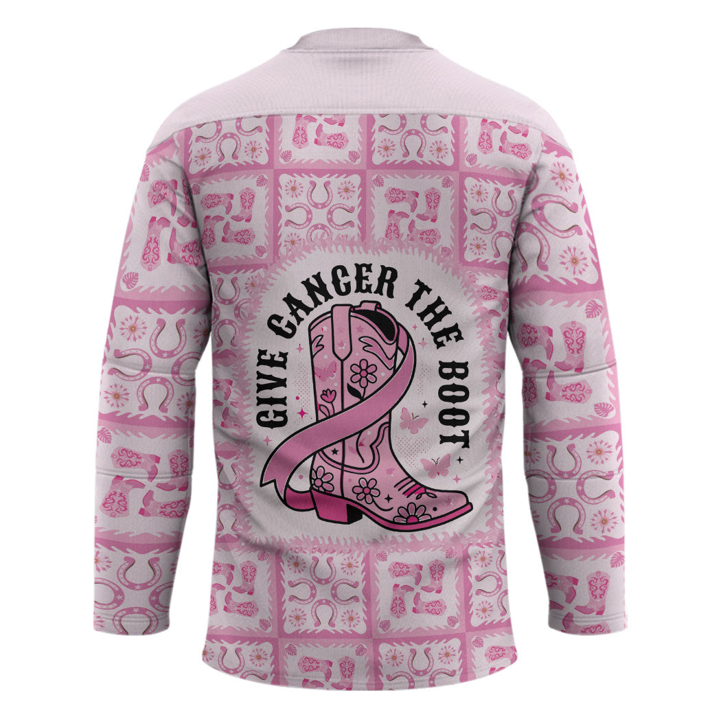 Give Cancer The Boot Pink Cowgirl Hockey Jersey Hawaiian Paniolo Mixed Quilt Pattern Style LT9 - Polynesian Pride