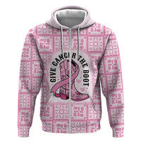Give Cancer The Boot Pink Cowgirl Hoodie Hawaiian Paniolo Mixed Quilt Pattern Style LT9 Zip Hoodie Pink - Polynesian Pride