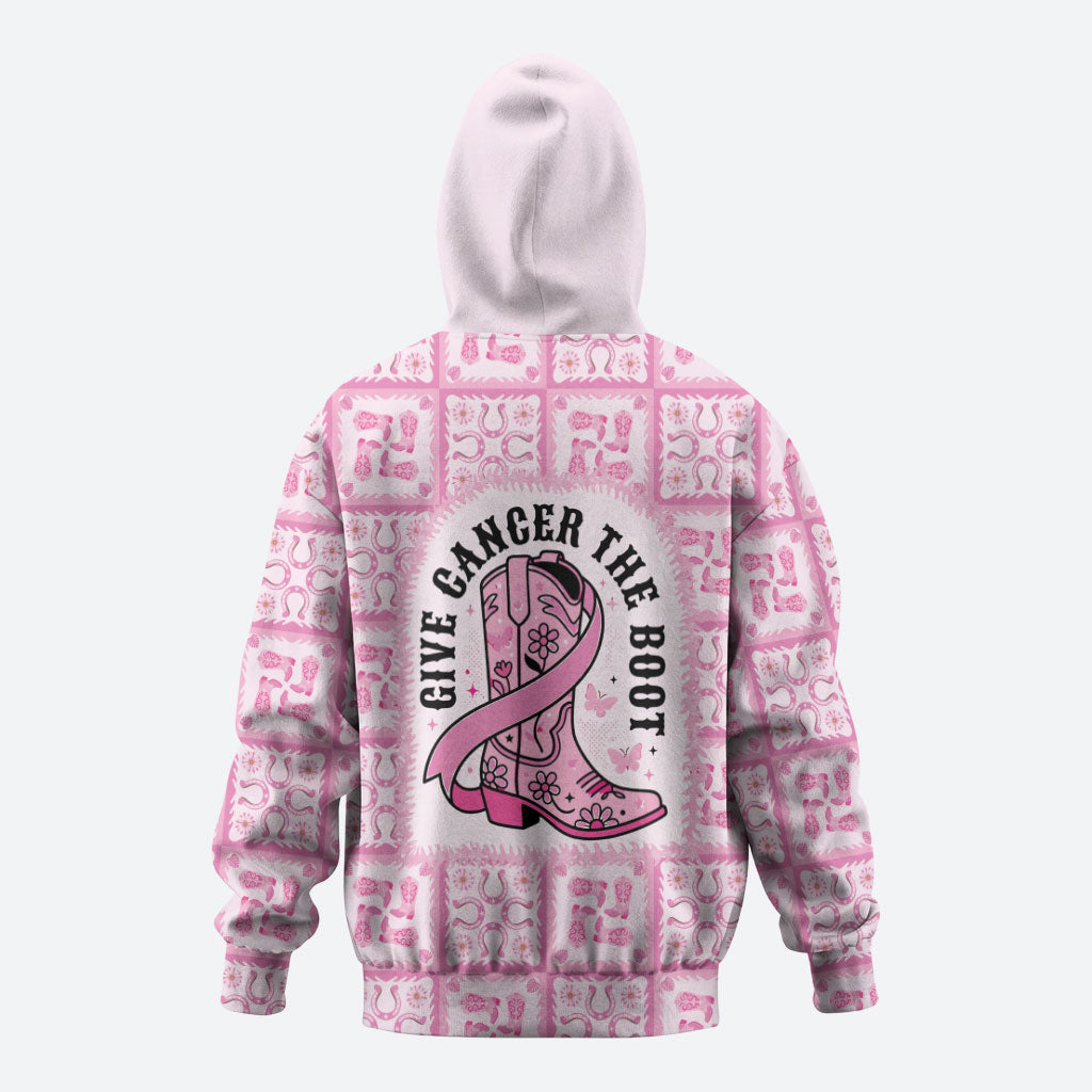 Give Cancer The Boot Pink Cowgirl Hoodie Hawaiian Paniolo Mixed Quilt Pattern Style LT9 - Polynesian Pride