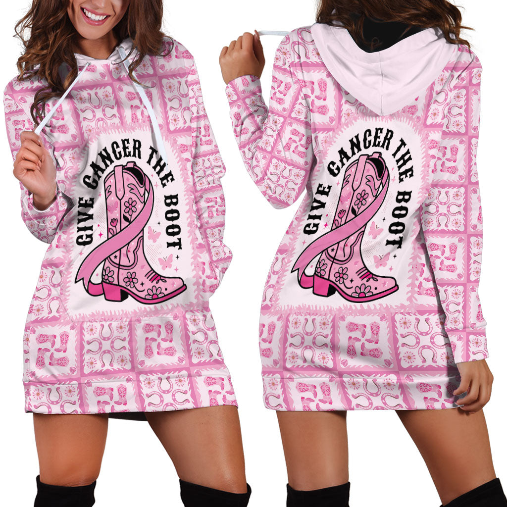 Give Cancer The Boot Pink Cowgirl Hoodie Dress Hawaiian Paniolo Mixed Quilt Pattern Style LT9 - Polynesian Pride