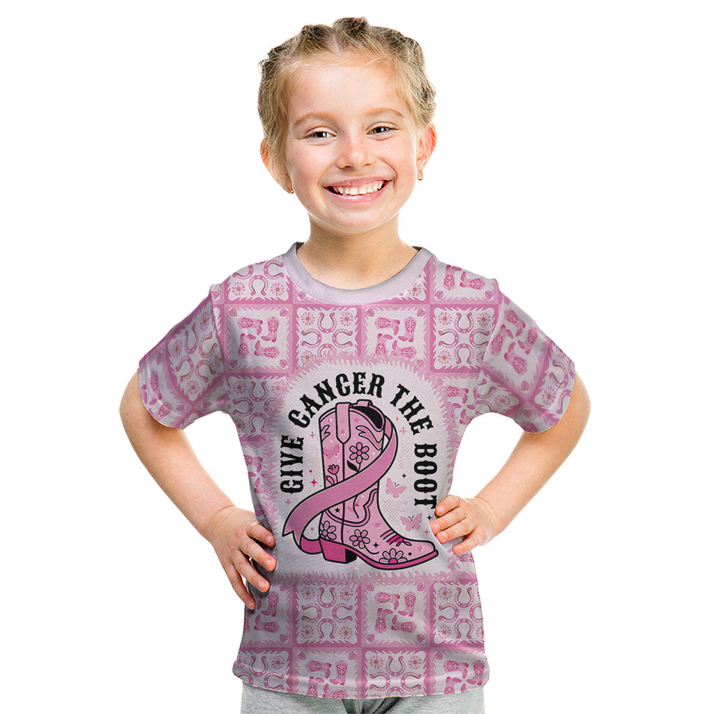 Give Cancer The Boot Pink Cowgirl Kid T Shirt Hawaiian Paniolo Mixed Quilt Pattern Style LT9 Pink - Polynesian Pride