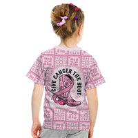 Give Cancer The Boot Pink Cowgirl Kid T Shirt Hawaiian Paniolo Mixed Quilt Pattern Style LT9 - Polynesian Pride