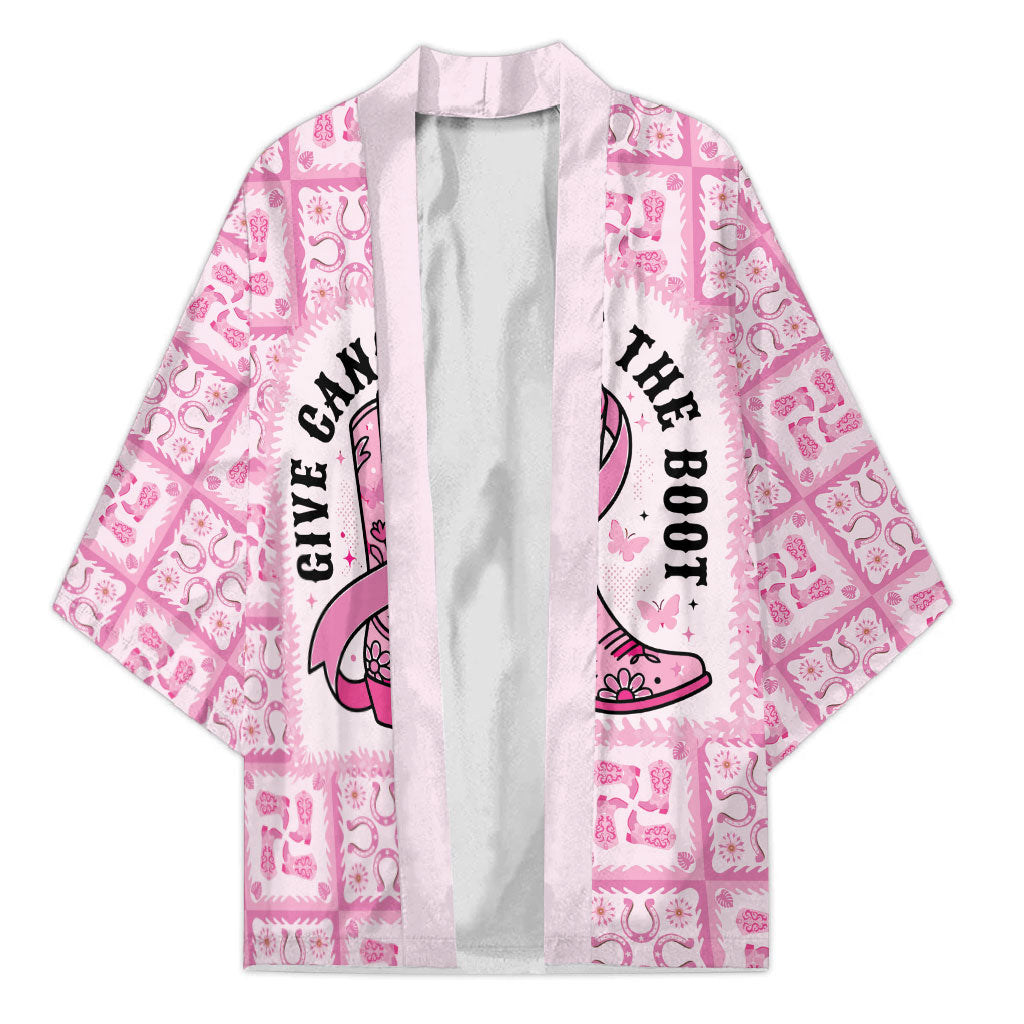 Give Cancer The Boot Pink Cowgirl Kimono Hawaiian Paniolo Mixed Quilt Pattern Style