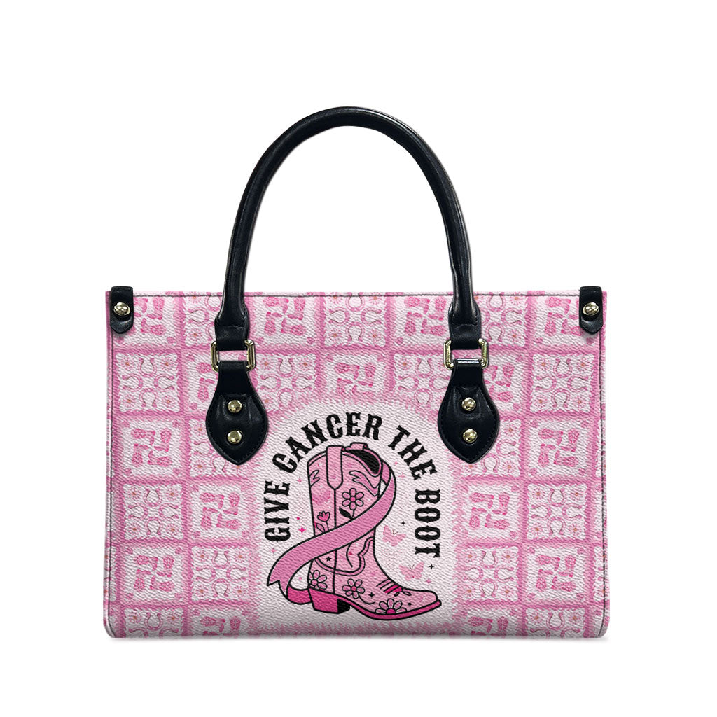 Give Cancer The Boot Pink Cowgirl Leather Bag Hawaiian Paniolo Mixed Quilt Pattern Style LT9 - Polynesian Pride