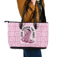Give Cancer The Boot Pink Cowgirl Leather Tote Bag Hawaiian Paniolo Mixed Quilt Pattern Style LT9 - Polynesian Pride