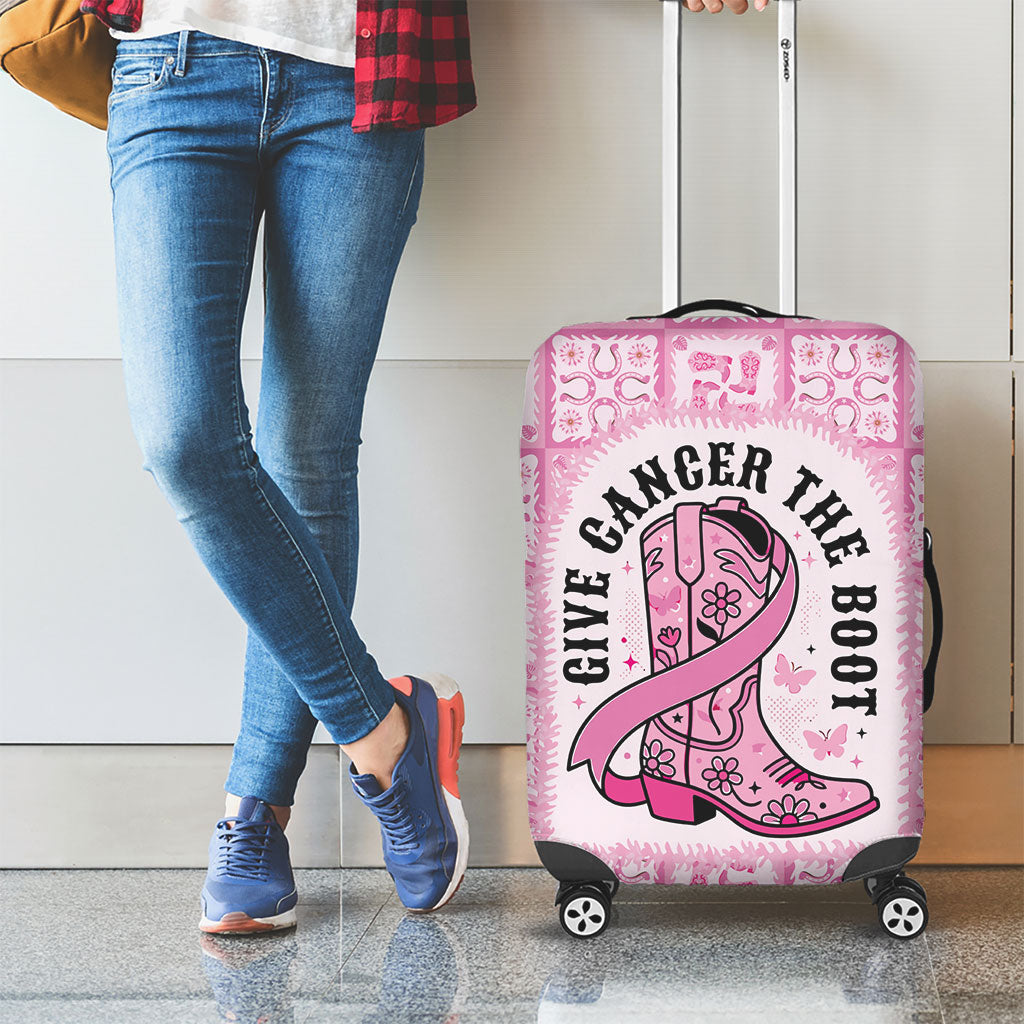 Give Cancer The Boot Pink Cowgirl Luggage Cover Hawaiian Paniolo Mixed Quilt Pattern Style LT9 - Polynesian Pride