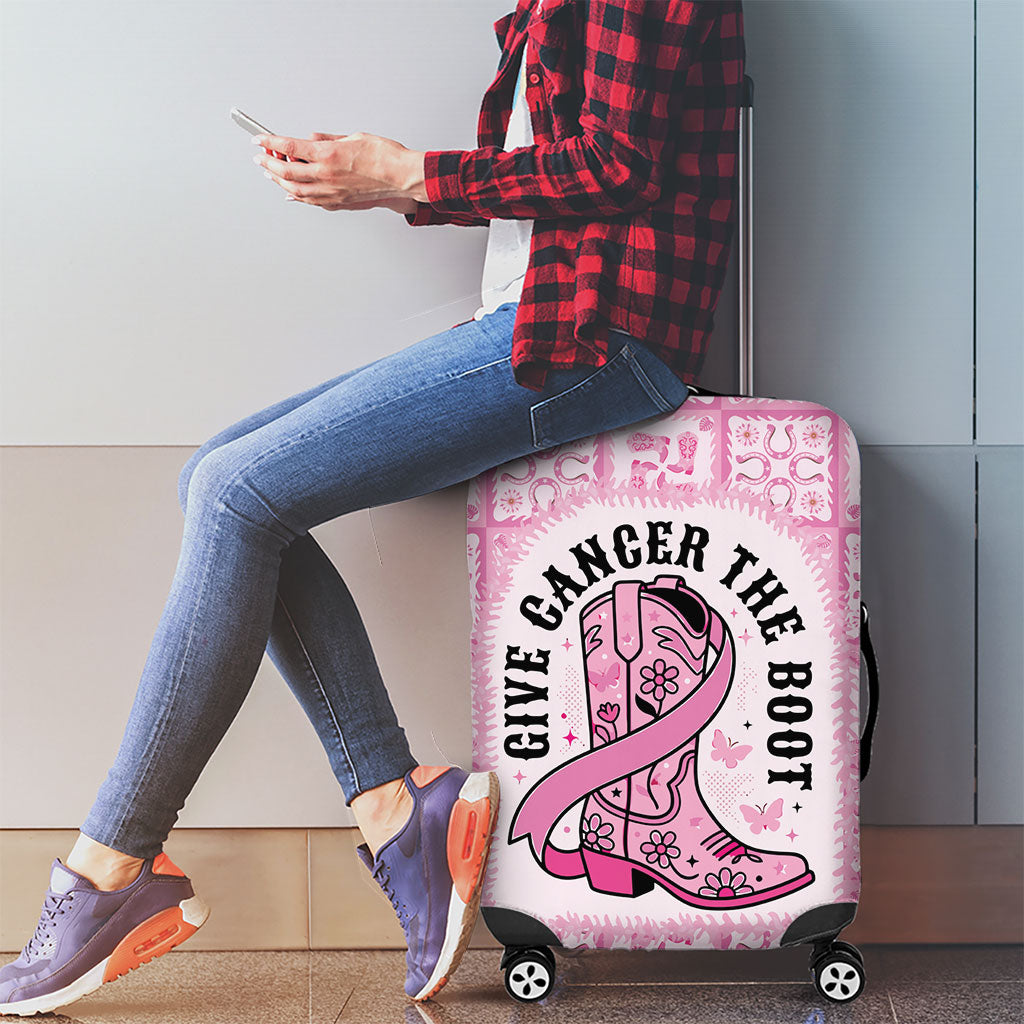 Give Cancer The Boot Pink Cowgirl Luggage Cover Hawaiian Paniolo Mixed Quilt Pattern Style LT9 - Polynesian Pride