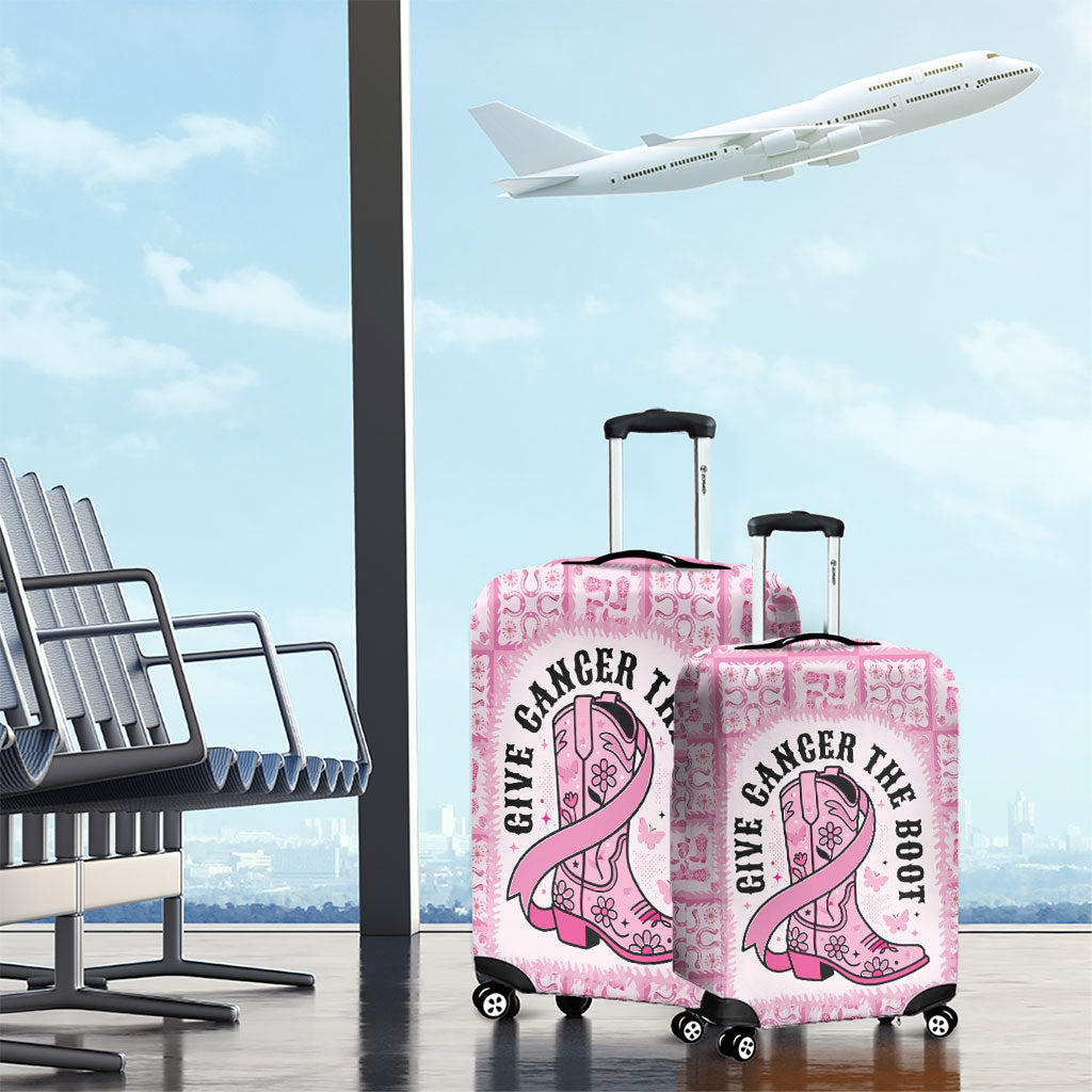 Give Cancer The Boot Pink Cowgirl Luggage Cover Hawaiian Paniolo Mixed Quilt Pattern Style LT9 - Polynesian Pride