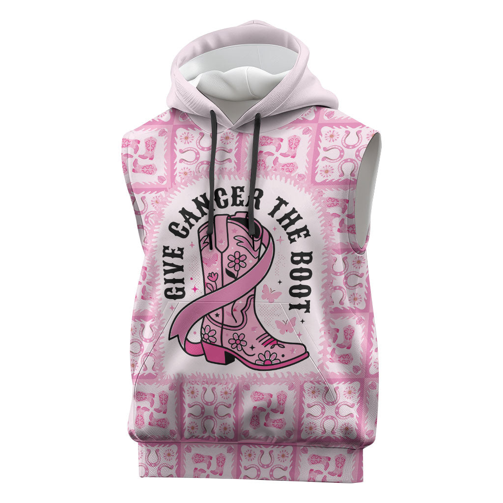 Give Cancer The Boot Pink Cowgirl Sleeveless Hoodie Hawaiian Paniolo Mixed Quilt Pattern Style LT9 Pink - Polynesian Pride