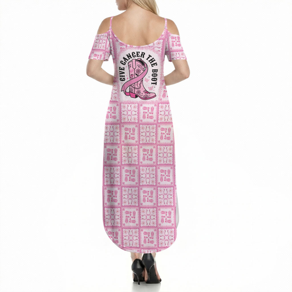 Give Cancer The Boot Pink Cowgirl Summer Maxi Dress Hawaiian Paniolo Mixed Quilt Pattern Style LT9 - Polynesian Pride