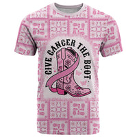 Give Cancer The Boot Pink Cowgirl T Shirt Hawaiian Paniolo Mixed Quilt Pattern Style LT9 Pink - Polynesian Pride