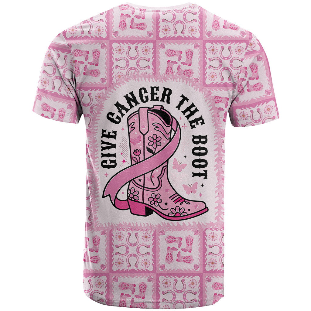 Give Cancer The Boot Pink Cowgirl T Shirt Hawaiian Paniolo Mixed Quilt Pattern Style LT9 - Polynesian Pride