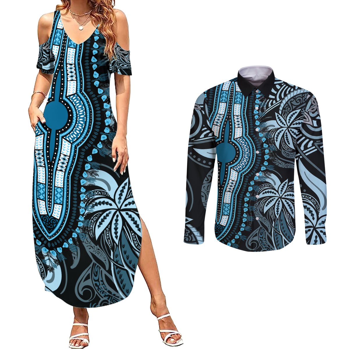 polynesia-dashiki-couples-matching-summer-maxi-dress-and-long-sleeve-button-shirts-polynesia-and-africa-traditional-special-together-blue