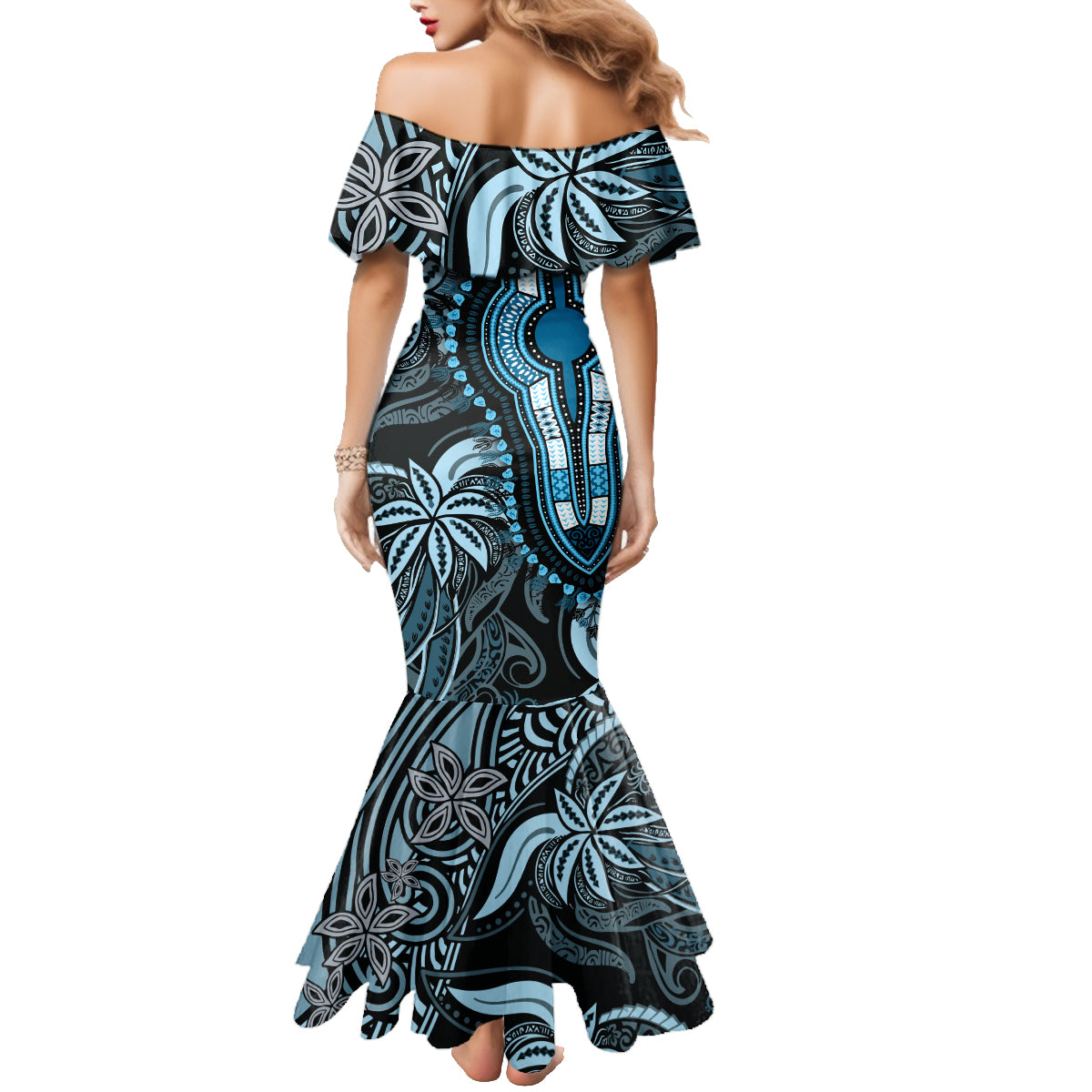 Polynesia Dashiki Family Matching Mermaid Dress and Hawaiian Shirt Polynesia and Africa Traditional Special Together Blue LT9 - Polynesian Pride