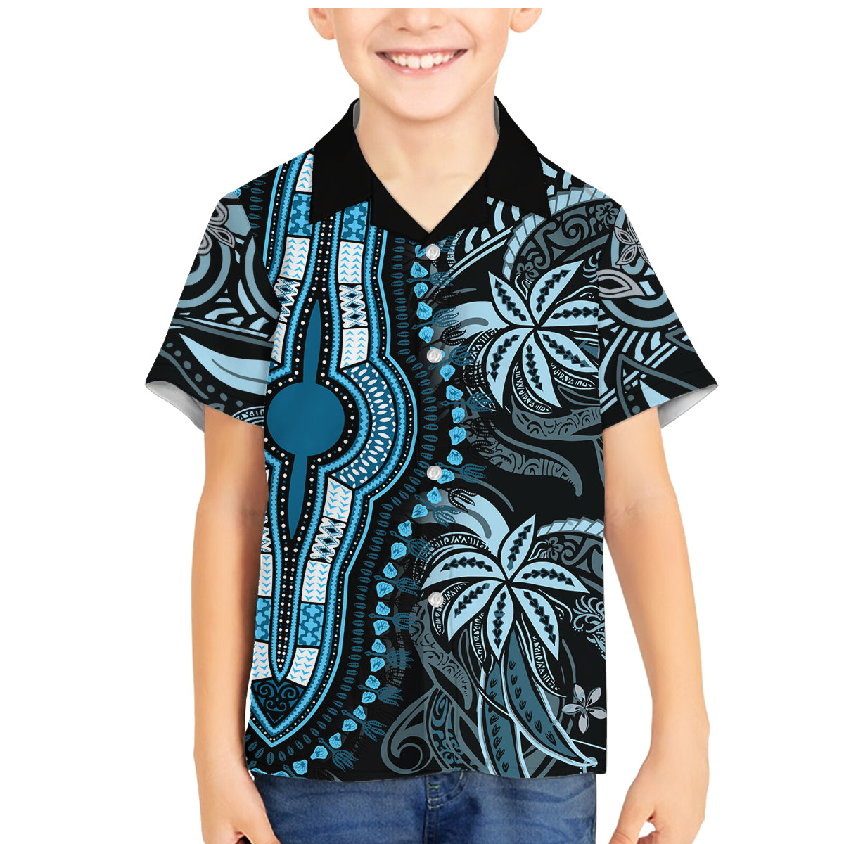 Polynesia Dashiki Family Matching Mermaid Dress and Hawaiian Shirt Polynesia and Africa Traditional Special Together Blue LT9 Son's Shirt Blue - Polynesian Pride