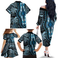 Polynesia Dashiki Family Matching Off Shoulder Long Sleeve Dress and Hawaiian Shirt Polynesia and Africa Traditional Special Together Blue LT9 - Polynesian Pride