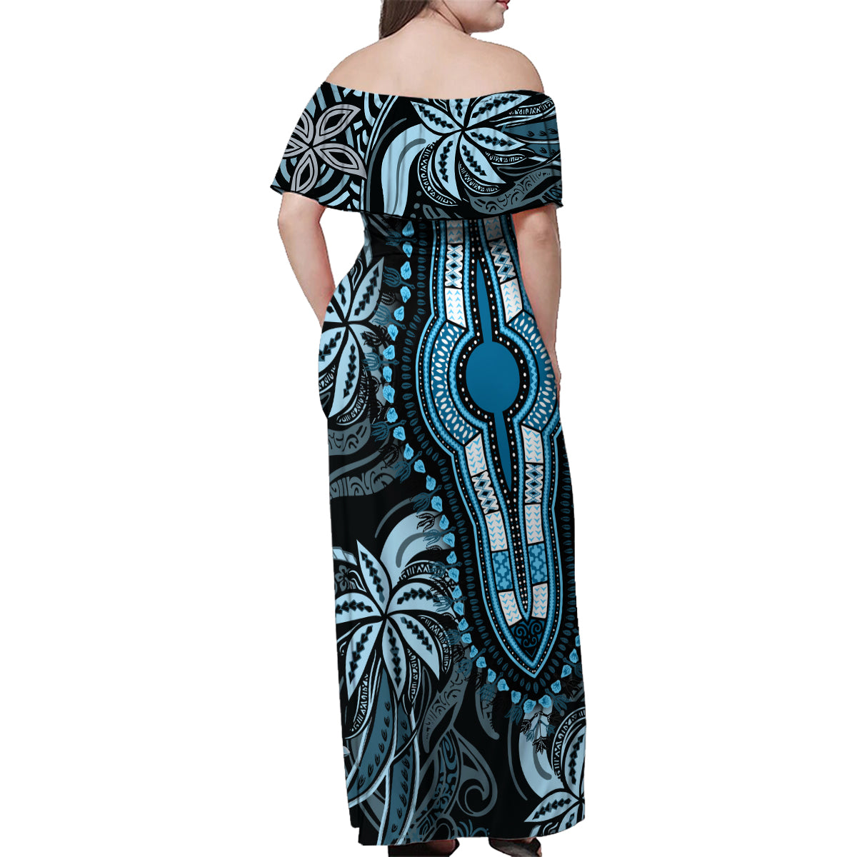 Polynesia Dashiki Family Matching Off Shoulder Maxi Dress and Hawaiian Shirt Polynesia and Africa Traditional Special Together Blue LT9 - Polynesian Pride