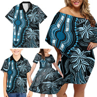 Polynesia Dashiki Family Matching Off Shoulder Short Dress and Hawaiian Shirt Polynesia and Africa Traditional Special Together Blue LT9 - Polynesian Pride