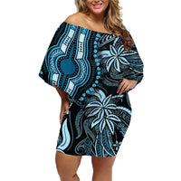 Polynesia Dashiki Family Matching Off Shoulder Short Dress and Hawaiian Shirt Polynesia and Africa Traditional Special Together Blue LT9 Mom's Dress Blue - Polynesian Pride