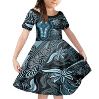 Polynesia Dashiki Family Matching Short Sleeve Bodycon Dress and Hawaiian Shirt Polynesia and Africa Traditional Special Together Blue LT9 Daughter's Dress Blue - Polynesian Pride