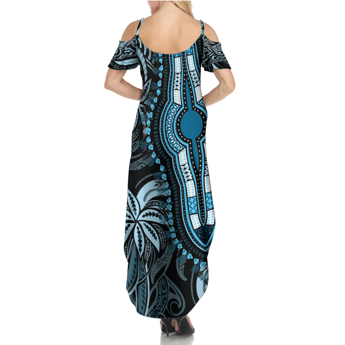 Polynesia Dashiki Family Matching Summer Maxi Dress and Hawaiian Shirt Polynesia and Africa Traditional Special Together Blue LT9 - Polynesian Pride
