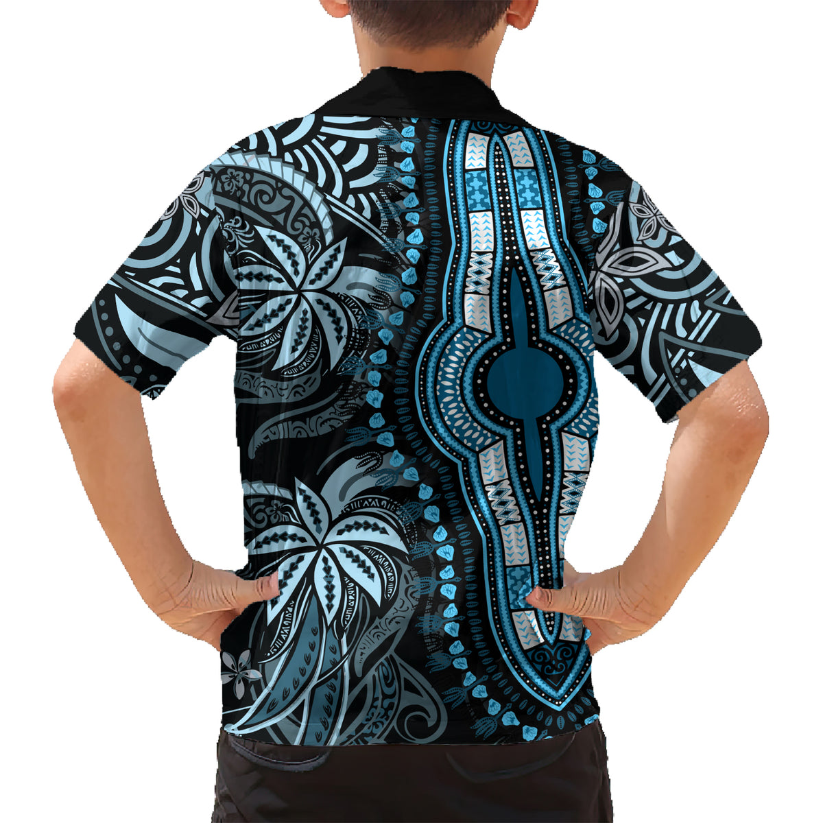 Polynesia Dashiki Kid Hawaiian Shirt Polynesia and Africa Traditional Special Together Blue LT9 - Polynesian Pride