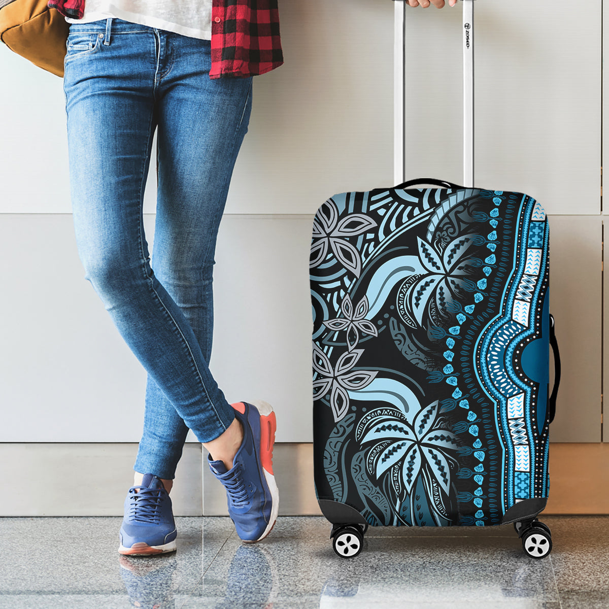 Polynesia Dashiki Luggage Cover Polynesia and Africa Traditional Special Together Blue LT9 - Polynesian Pride