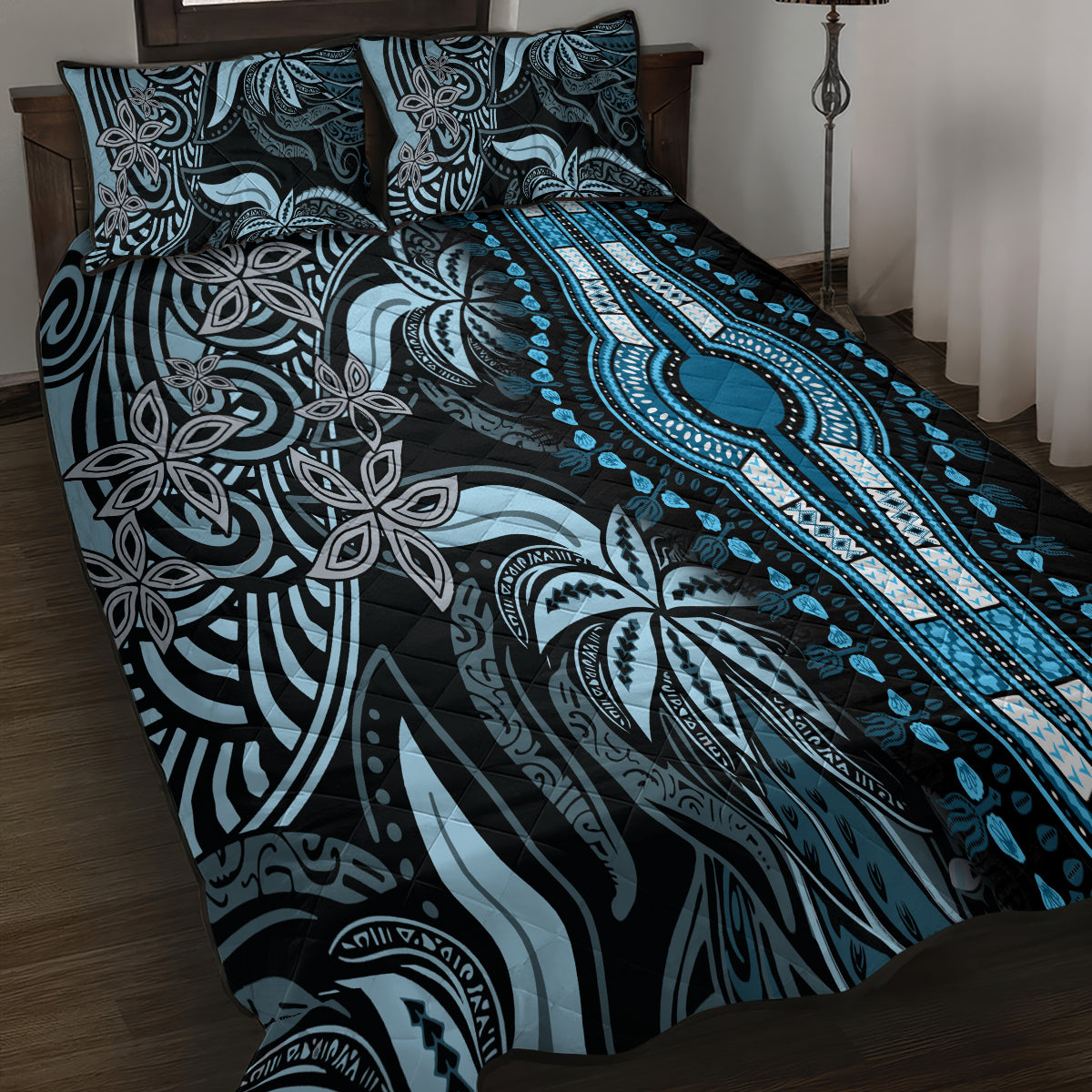 Polynesia Dashiki Quilt Bed Set Polynesia and Africa Traditional Special Together Blue LT9 - Polynesian Pride