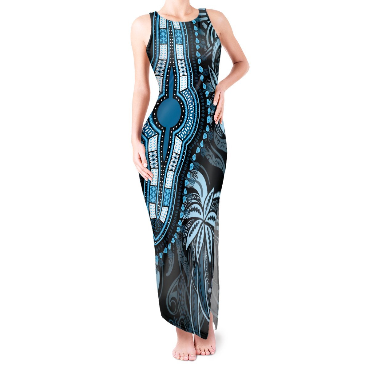 Polynesia Dashiki Tank Maxi Dress Polynesia and Africa Traditional Special Together Blue LT9 Women Blue - Polynesian Pride