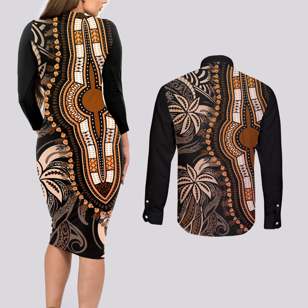 polynesia-dashiki-couples-matching-long-sleeve-bodycon-dress-and-long-sleeve-button-shirts-polynesia-and-africa-traditional-special-together-gold