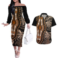 Polynesia Dashiki Couples Matching Off The Shoulder Long Sleeve Dress and Hawaiian Shirt Polynesia and Africa Traditional Special Together Gold LT9 Gold - Polynesian Pride