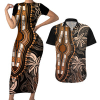 Polynesia Dashiki Couples Matching Short Sleeve Bodycon Dress and Hawaiian Shirt Polynesia and Africa Traditional Special Together Gold LT9 Gold - Polynesian Pride