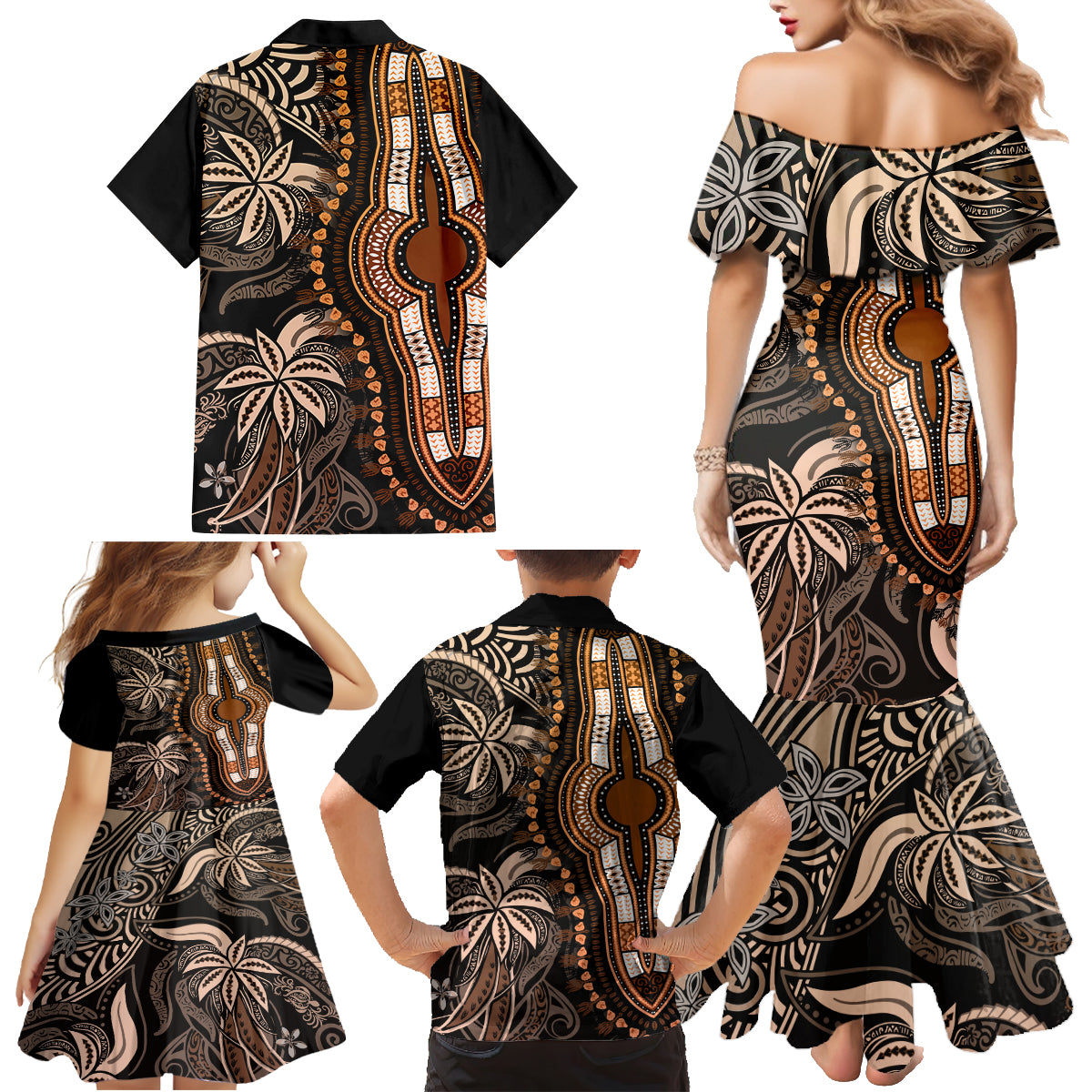 Polynesia Dashiki Family Matching Mermaid Dress and Hawaiian Shirt Polynesia and Africa Traditional Special Together Gold LT9 - Polynesian Pride