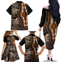 Polynesia Dashiki Family Matching Off Shoulder Long Sleeve Dress and Hawaiian Shirt Polynesia and Africa Traditional Special Together Gold LT9 - Polynesian Pride