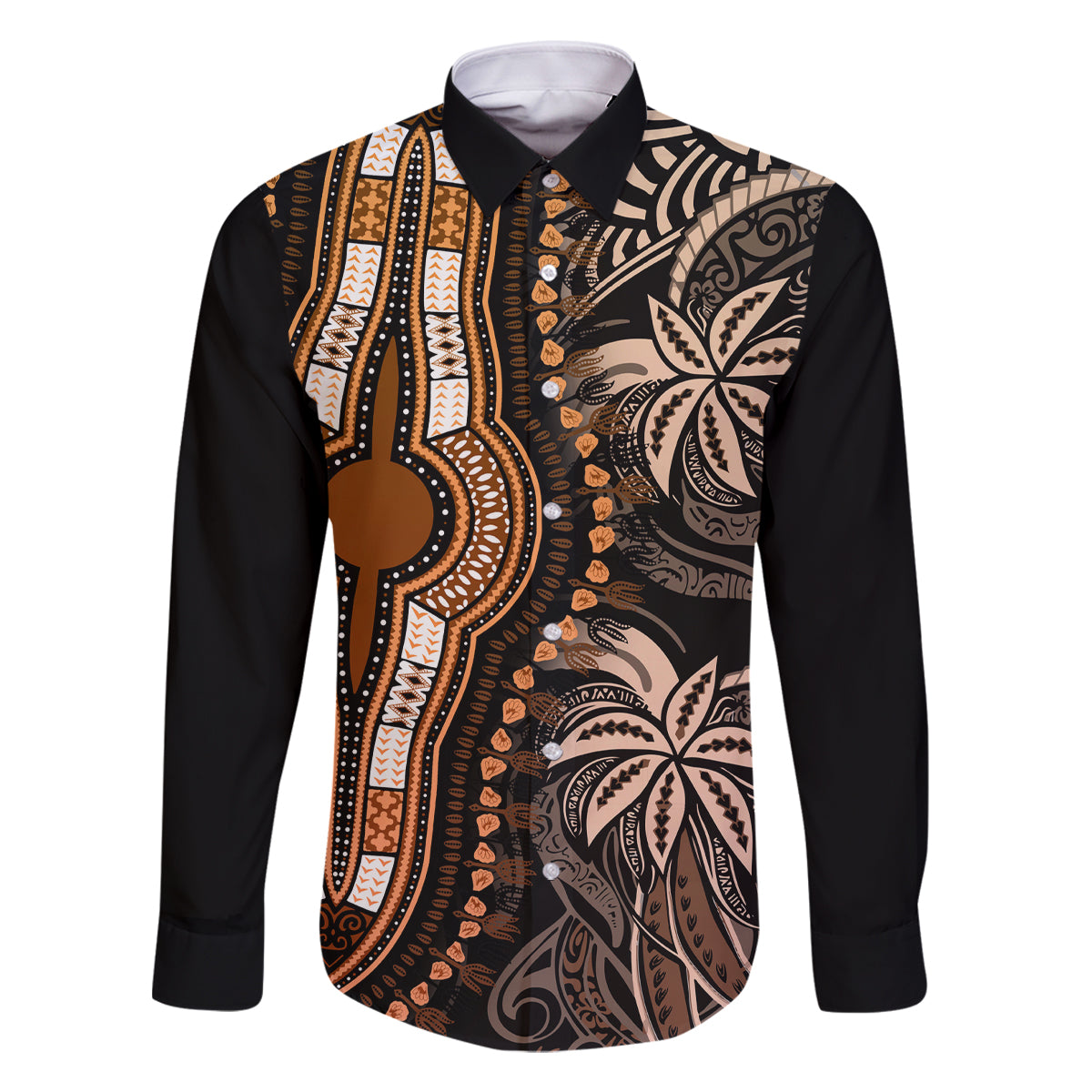 Polynesia Dashiki Family Matching Off Shoulder Maxi Dress and Hawaiian Shirt Polynesia and Africa Traditional Special Together Gold LT9 Dad's Shirt - Long Sleeve Gold - Polynesian Pride