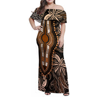 Polynesia Dashiki Family Matching Off Shoulder Maxi Dress and Hawaiian Shirt Polynesia and Africa Traditional Special Together Gold LT9 Mom's Dress Gold - Polynesian Pride